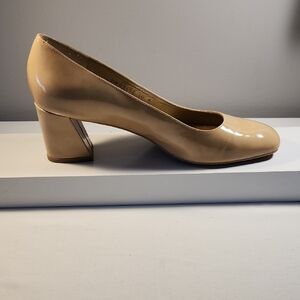 Stuart Weitzman Patent Leather Block Heel Pumps Nude Beige Women’s 10 M